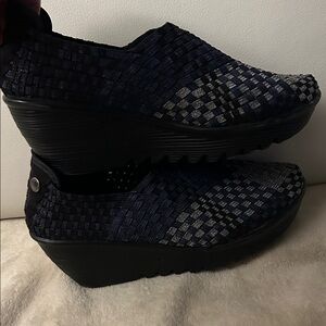 Bernie Mev Women’s Woven Slip-On Wedge Loafers - Black, Navy, and Silver